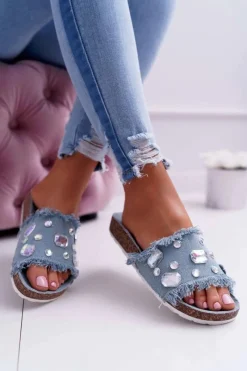 Klapki Damskie z Cyrkoniami Jeans Koko Damskie Klapki Damskie Klasyczne