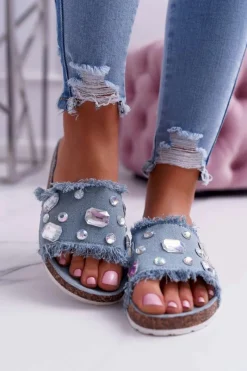 Klapki Damskie z Cyrkoniami Jeans Koko Damskie Klapki Damskie Klasyczne