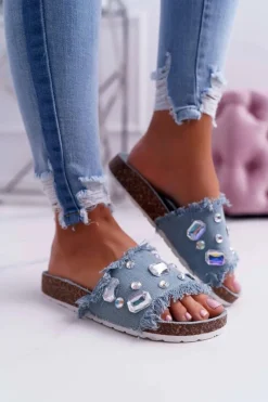 Klapki Damskie z Cyrkoniami Jeans Koko Damskie Klapki Damskie Klasyczne