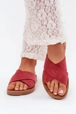 Sale Klapki Damskie Z Eko Skóry Bordowe Lorana Damskie Klapki Na Platformie|Klapki Damskie Klasyczne