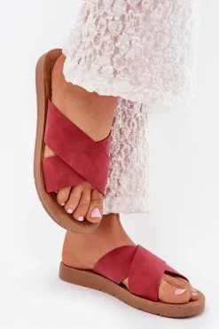 Sale Klapki Damskie Z Eko Skóry Bordowe Lorana Damskie Klapki Na Platformie|Klapki Damskie Klasyczne