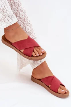 Sale Klapki Damskie Z Eko Skóry Bordowe Lorana Damskie Klapki Na Platformie|Klapki Damskie Klasyczne