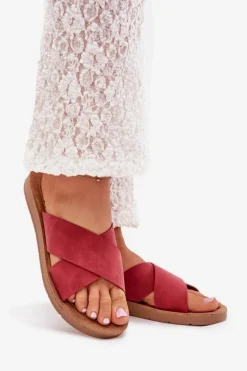 Sale Klapki Damskie Z Eko Skóry Bordowe Lorana Damskie Klapki Na Platformie|Klapki Damskie Klasyczne