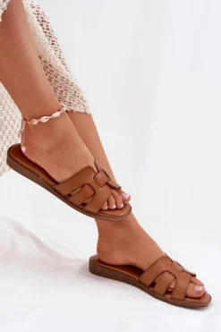 Klapki Damskie Klasyczne>Boto Klapki Damskie Z Eko Skóry Brązowe Lisanoria