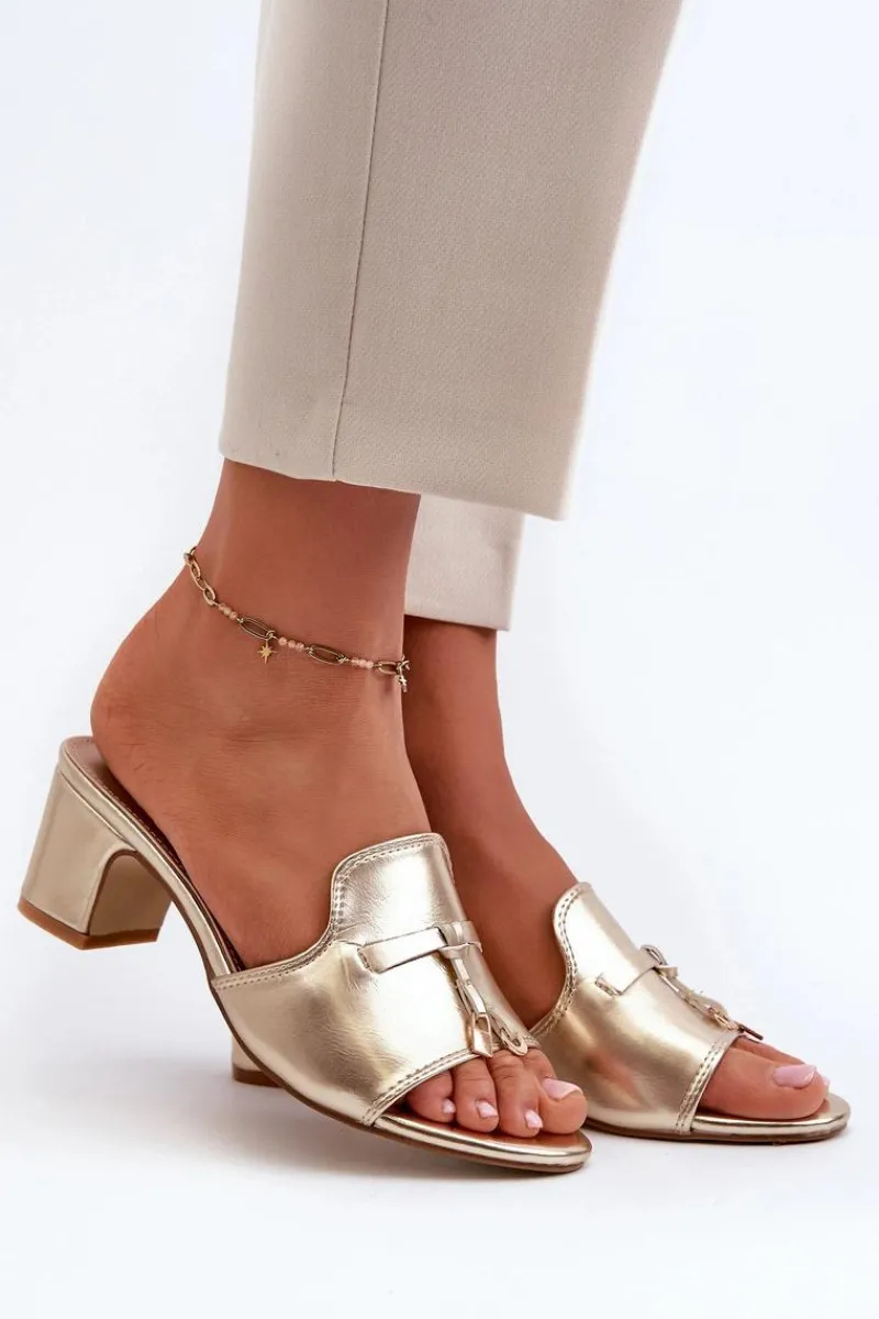 Klapki Na Obcasie|Klapki Damskie Klasyczne>Boto Klapki Damskie Z Eko Skóry Na Obcasie Złote Jemenna