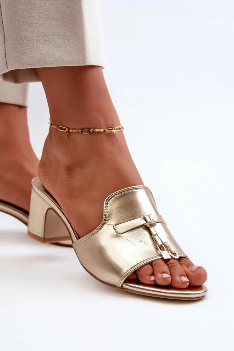 Klapki Na Obcasie|Klapki Damskie Klasyczne>Boto Klapki Damskie Z Eko Skóry Na Obcasie Złote Jemenna