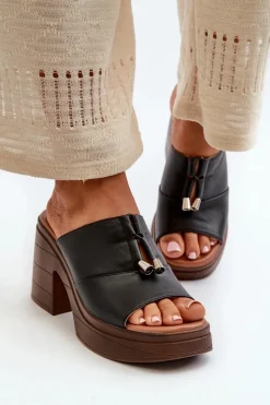 Klapki Damskie Klasyczne>Buty damskie Vinceza Klapki Damskie Z Eko Skóry Na Platformie I Klocku Czarne Dafira