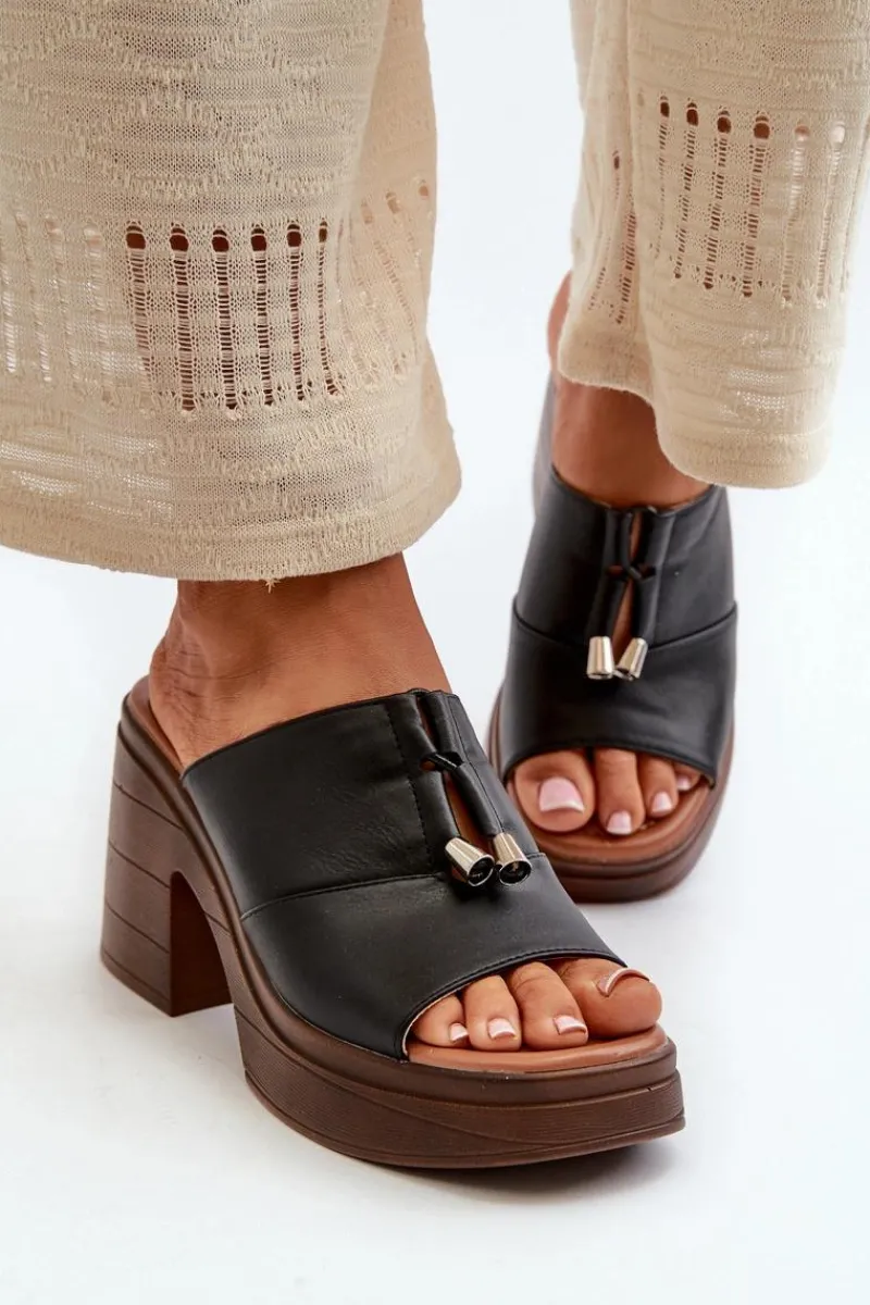 Klapki Damskie Klasyczne>Buty damskie Vinceza Klapki Damskie Z Eko Skóry Na Platformie I Klocku Czarne Dafira