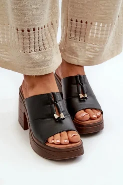 Klapki Damskie Klasyczne>Buty damskie Vinceza Klapki Damskie Z Eko Skóry Na Platformie I Klocku Czarne Dafira