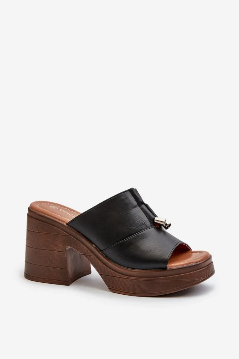 Klapki Damskie Klasyczne>Buty damskie Vinceza Klapki Damskie Z Eko Skóry Na Platformie I Klocku Czarne Dafira