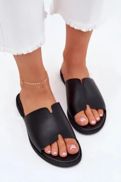 Online Evento Klapki Damskie Z Eko Skóry Na Płaskim Obcasie Czarne Kalimira