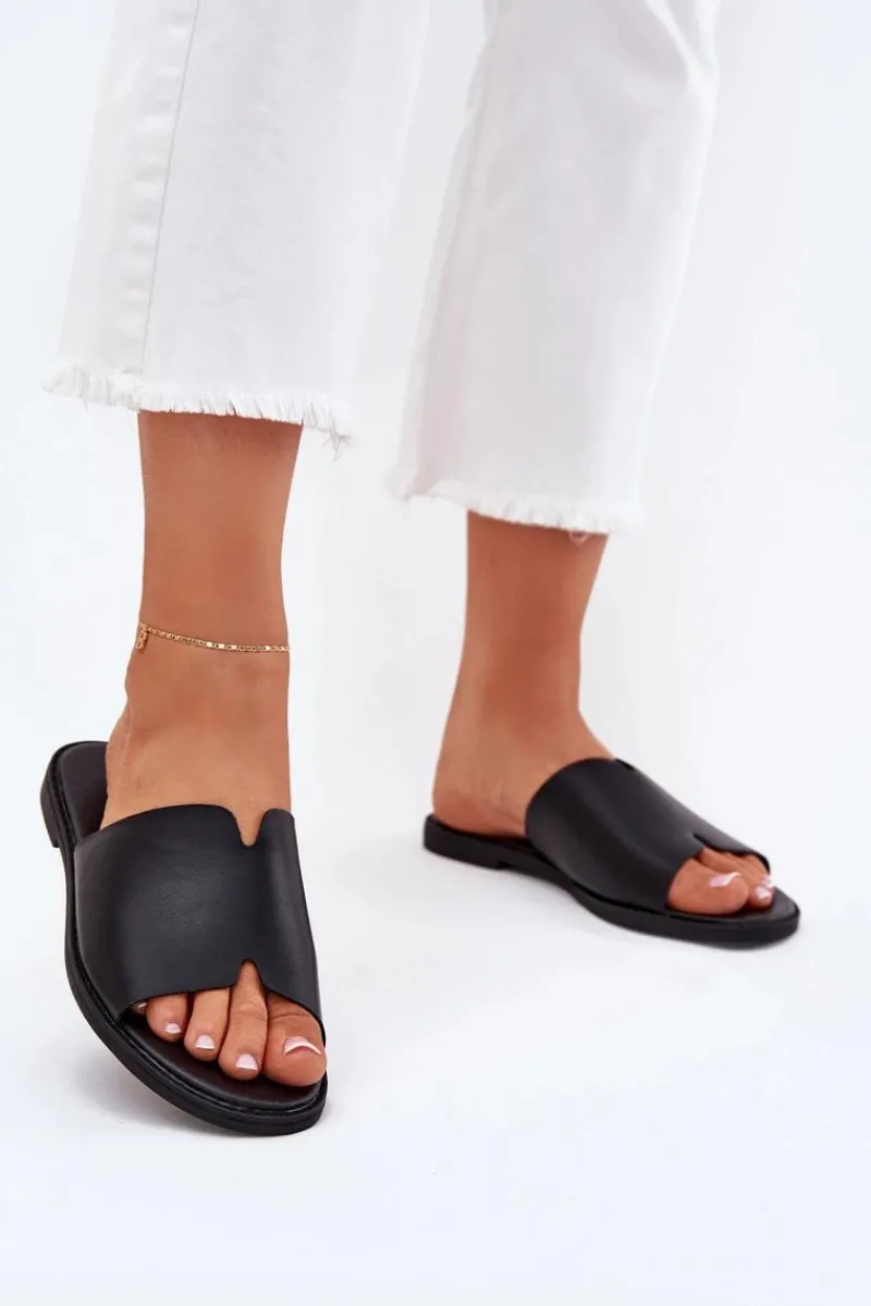 Online Evento Klapki Damskie Z Eko Skóry Na Płaskim Obcasie Czarne Kalimira