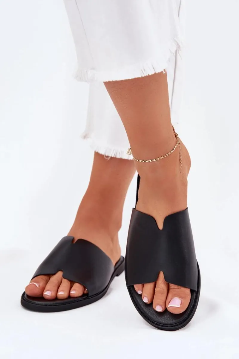 Online Evento Klapki Damskie Z Eko Skóry Na Płaskim Obcasie Czarne Kalimira