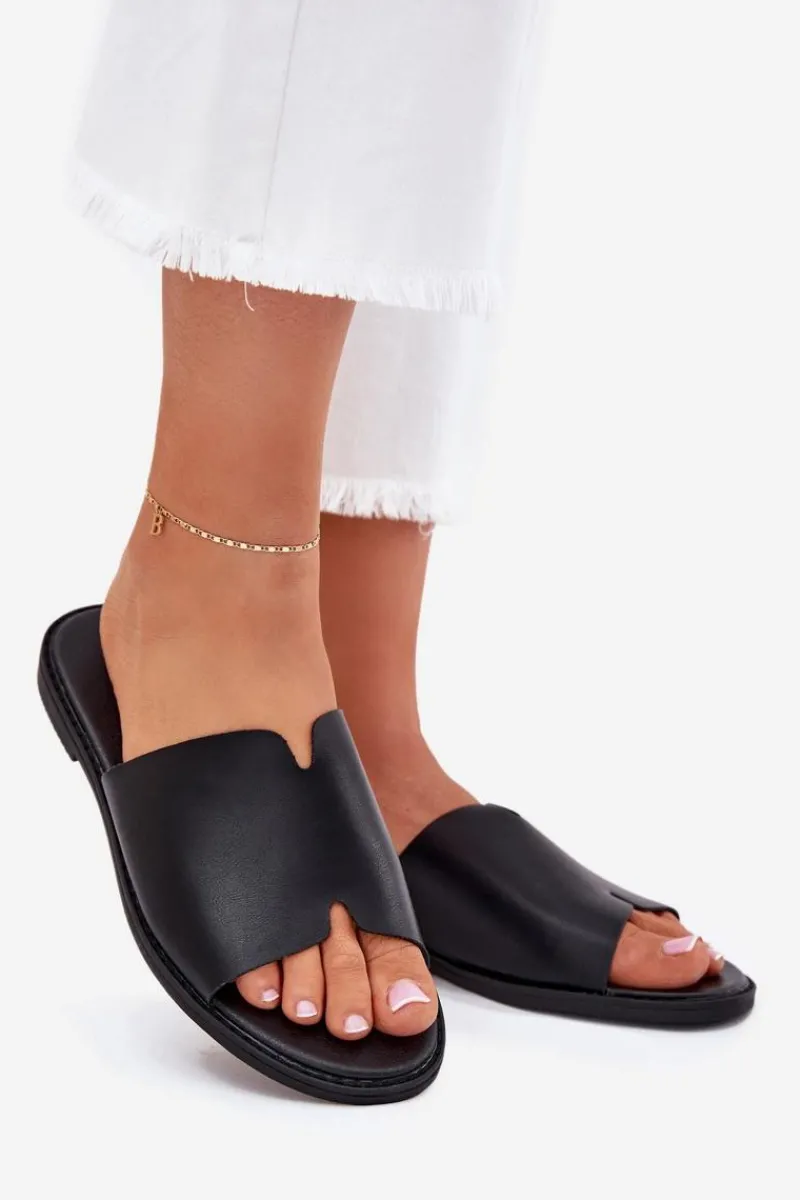 Online Evento Klapki Damskie Z Eko Skóry Na Płaskim Obcasie Czarne Kalimira