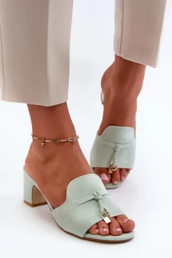 Klapki Na Obcasie|Klapki Damskie Klasyczne>Boto Klapki Damskie Z Eko Zamszu Na Obcasie Miętowe Jemenna Zielony