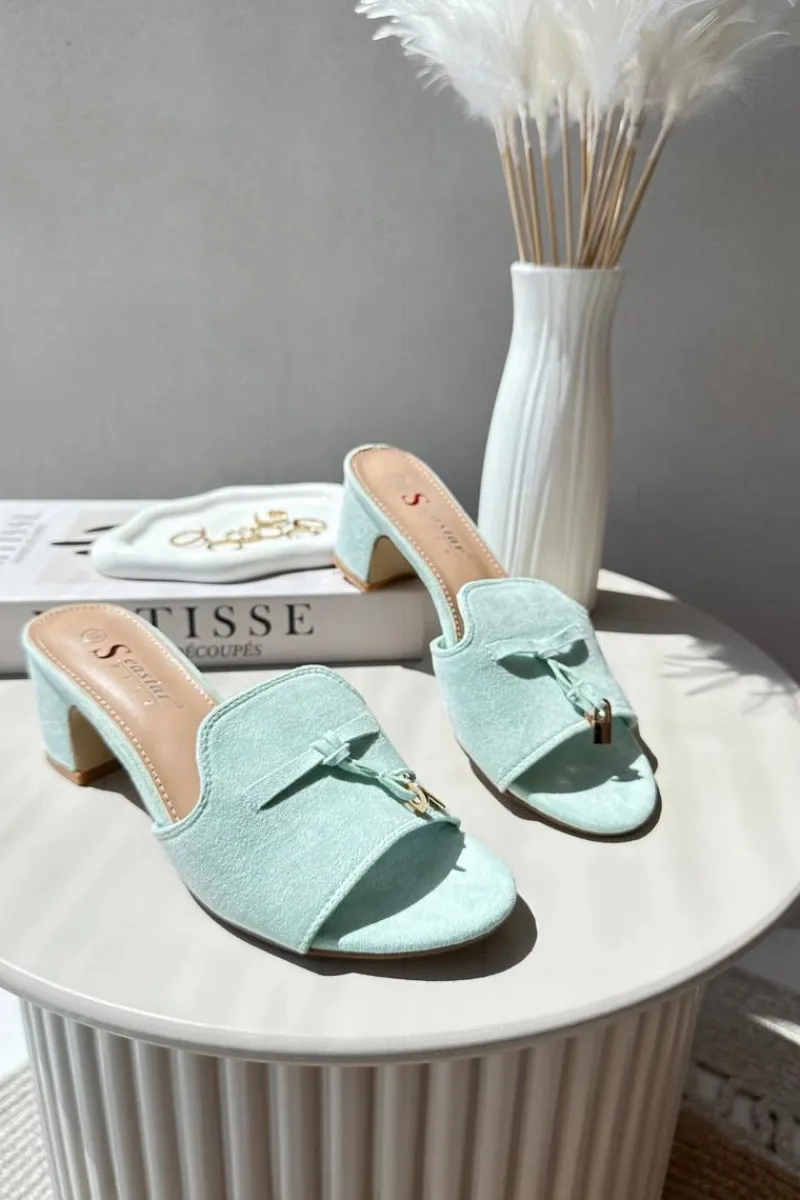 Klapki Na Obcasie|Klapki Damskie Klasyczne>Boto Klapki Damskie Z Eko Zamszu Na Obcasie Miętowe Jemenna Zielony