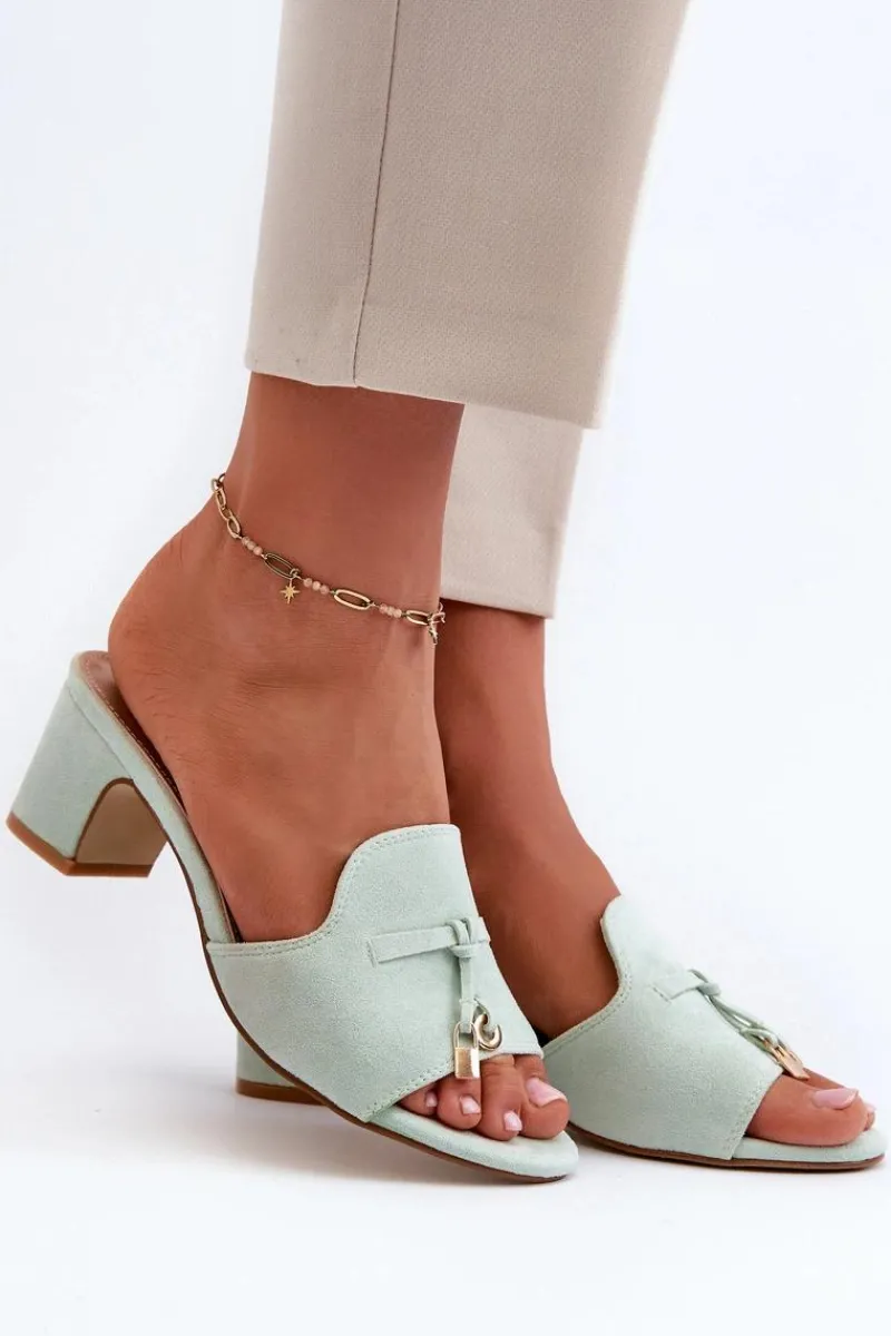 Klapki Na Obcasie|Klapki Damskie Klasyczne>Boto Klapki Damskie Z Eko Zamszu Na Obcasie Miętowe Jemenna Zielony