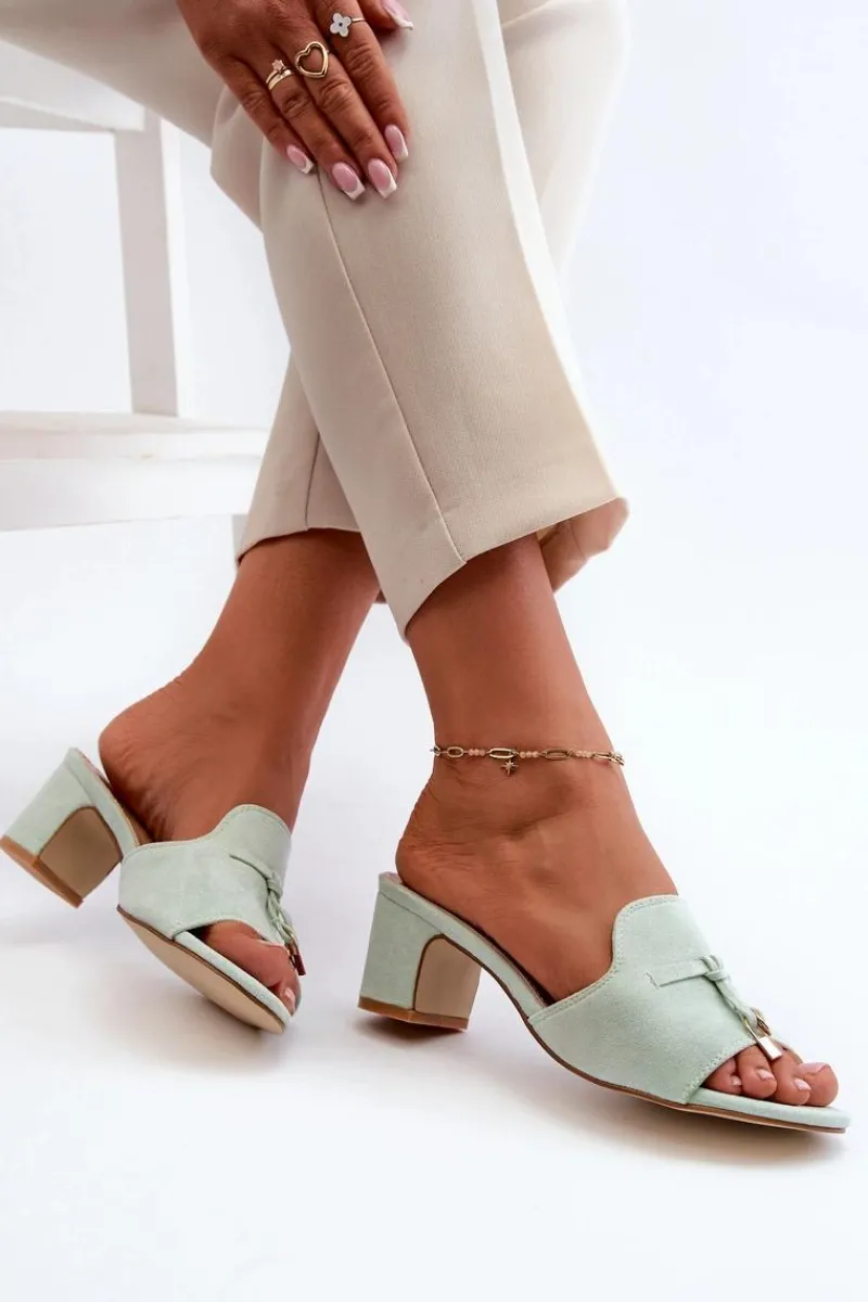 Klapki Na Obcasie|Klapki Damskie Klasyczne>Boto Klapki Damskie Z Eko Zamszu Na Obcasie Miętowe Jemenna Zielony