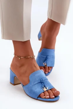 Sale Klapki Damskie Z Eko Zamszu Na Obcasie Niebieskie Jemenna Damskie Klapki Na Obcasie|Klapki Damskie Klasyczne