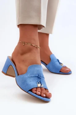 Sale Klapki Damskie Z Eko Zamszu Na Obcasie Niebieskie Jemenna Damskie Klapki Na Obcasie|Klapki Damskie Klasyczne