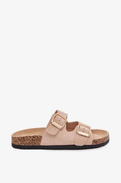 Clearance Boto Klapki Damskie Z Eko Zamszu Złote Klamry Beżowe Vorella