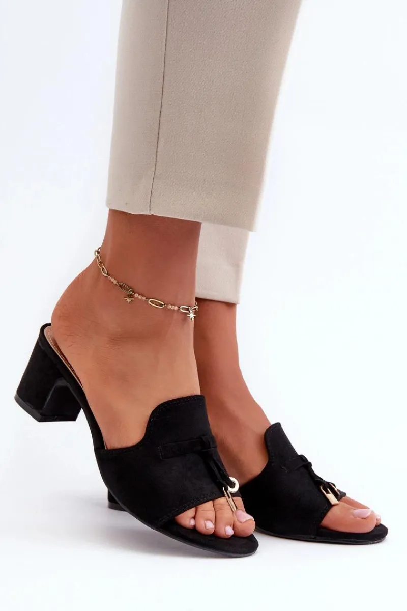 Hot Klapki Damskie Z Eko Zamszu Na Obcasie Czarne Jemenna Damskie Klapki Na Obcasie|Klapki Damskie Klasyczne