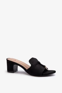 Hot Klapki Damskie Z Eko Zamszu Na Obcasie Czarne Jemenna Damskie Klapki Na Obcasie|Klapki Damskie Klasyczne