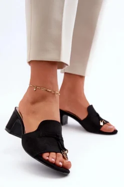 Hot Klapki Damskie Z Eko Zamszu Na Obcasie Czarne Jemenna Damskie Klapki Na Obcasie|Klapki Damskie Klasyczne