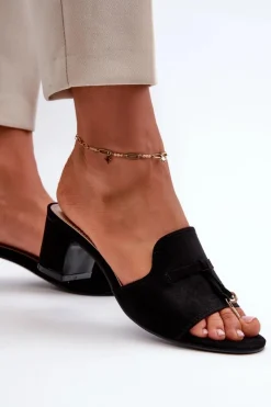 Hot Klapki Damskie Z Eko Zamszu Na Obcasie Czarne Jemenna Damskie Klapki Na Obcasie|Klapki Damskie Klasyczne