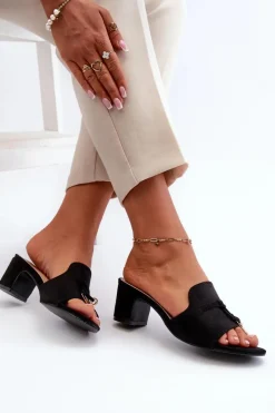 Hot Klapki Damskie Z Eko Zamszu Na Obcasie Czarne Jemenna Damskie Klapki Na Obcasie|Klapki Damskie Klasyczne