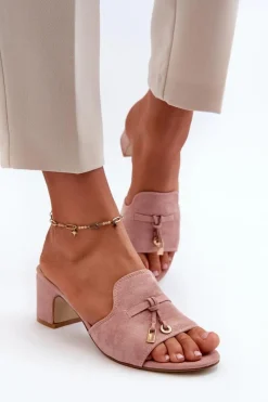 Best Klapki Damskie Z Eko Zamszu Na Obcasie Różowe Jemenna Damskie Klapki Na Obcasie|Klapki Damskie Klasyczne