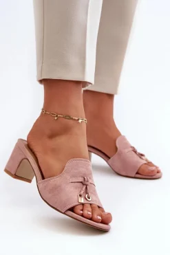 Best Klapki Damskie Z Eko Zamszu Na Obcasie Różowe Jemenna Damskie Klapki Na Obcasie|Klapki Damskie Klasyczne