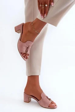 Best Klapki Damskie Z Eko Zamszu Na Obcasie Różowe Jemenna Damskie Klapki Na Obcasie|Klapki Damskie Klasyczne