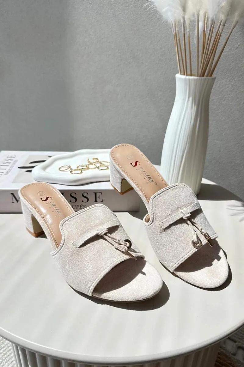 Klapki Na Obcasie|Klapki Damskie Klasyczne>Boto Klapki Damskie Z Eko Zamszu Na Obcasie Beżowe Jemenna