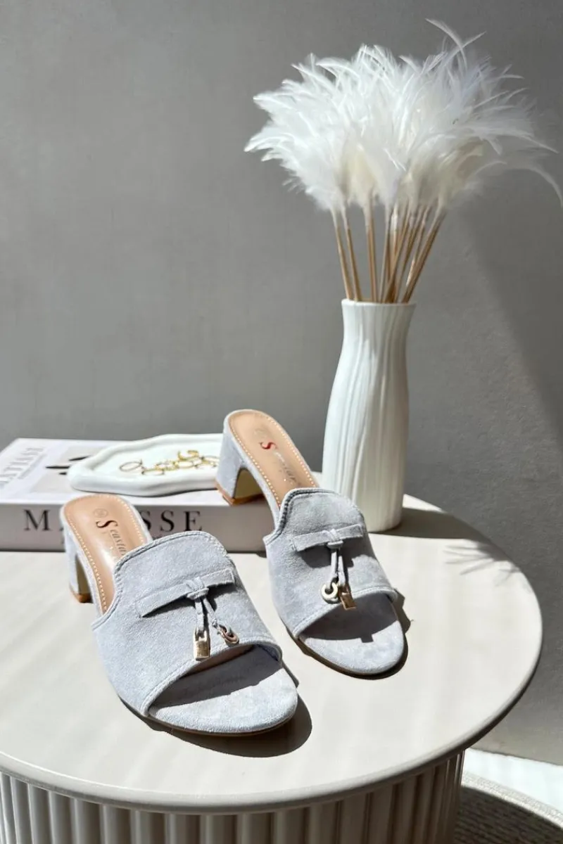 Outlet Boto Klapki Damskie Z Eko Zamszu Na Obcasie Szare Jemenna Szary