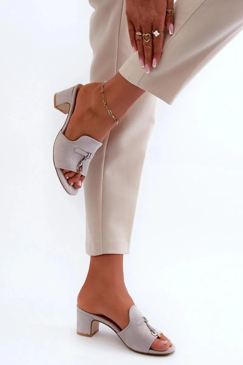 Outlet Boto Klapki Damskie Z Eko Zamszu Na Obcasie Szare Jemenna Szary