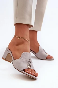 Outlet Boto Klapki Damskie Z Eko Zamszu Na Obcasie Szare Jemenna Szary