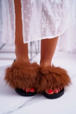 Online Boto Klapki Damskie Z Futerkiem Camel Mellow