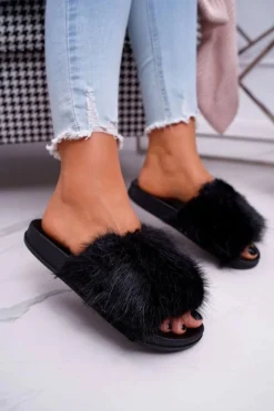 Klapki Damskie z Futerkiem Czarne NiceFur Damskie Klapki Z Futerkiem|Klapki Damskie Klasyczne
