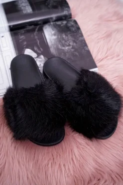 Klapki Damskie z Futerkiem Czarne NiceFur Damskie Klapki Z Futerkiem|Klapki Damskie Klasyczne