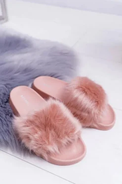 Clearance Klapki Damskie Z Futerkiem Pudrowy Róż Fur Damskie Klapki Z Futerkiem|Klapki Damskie Klasyczne