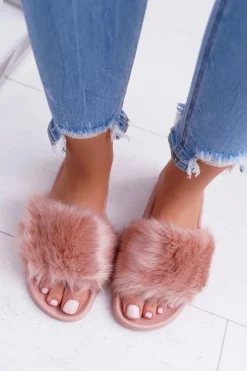 Clearance Klapki Damskie Z Futerkiem Pudrowy Róż Fur Damskie Klapki Z Futerkiem|Klapki Damskie Klasyczne