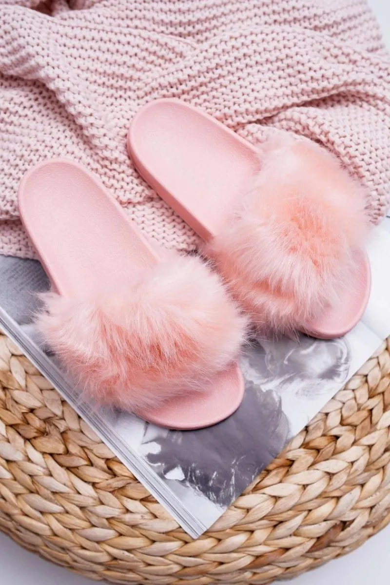 Clearance Boto Klapki Damskie Z Futerkiem Jasny Róż Fur