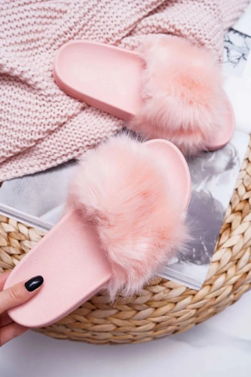 Clearance Boto Klapki Damskie Z Futerkiem Jasny Róż Fur