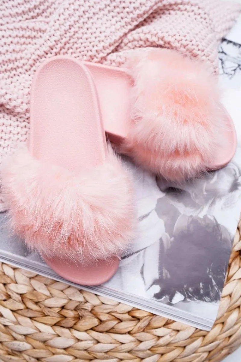 Clearance Boto Klapki Damskie Z Futerkiem Jasny Róż Fur