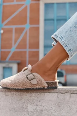 Clearance Boto Klapki Damskie Z Futerkiem Typu Baranek Beżowe Lorivine Beżowy