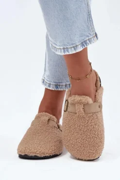 Clearance Boto Klapki Damskie Z Futerkiem Typu Baranek Beżowe Lorivine Beżowy