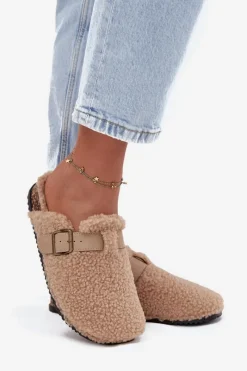 Clearance Boto Klapki Damskie Z Futerkiem Typu Baranek Beżowe Lorivine Beżowy