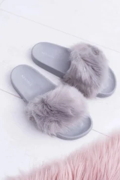 Klapki Z Futerkiem|Klapki Damskie Klasyczne>Boto Klapki Damskie Z Futerkiem Szare Fur