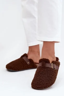Outlet Klapki Damskie Z Futerkiem Typu Baranek Brązowe Lorivine Damskie Kapcie Klasyczne|Klapki Korkowe